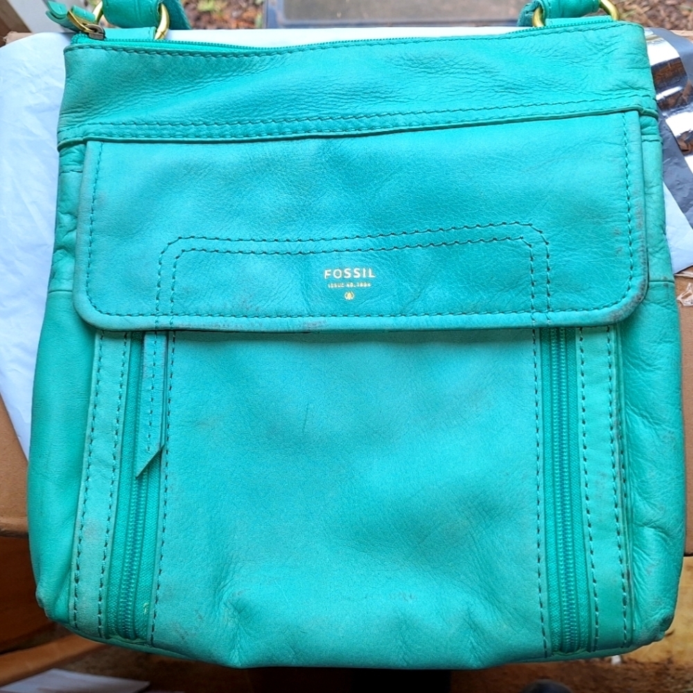 Fossil Teal Leather Crossbody Shoulder Bag